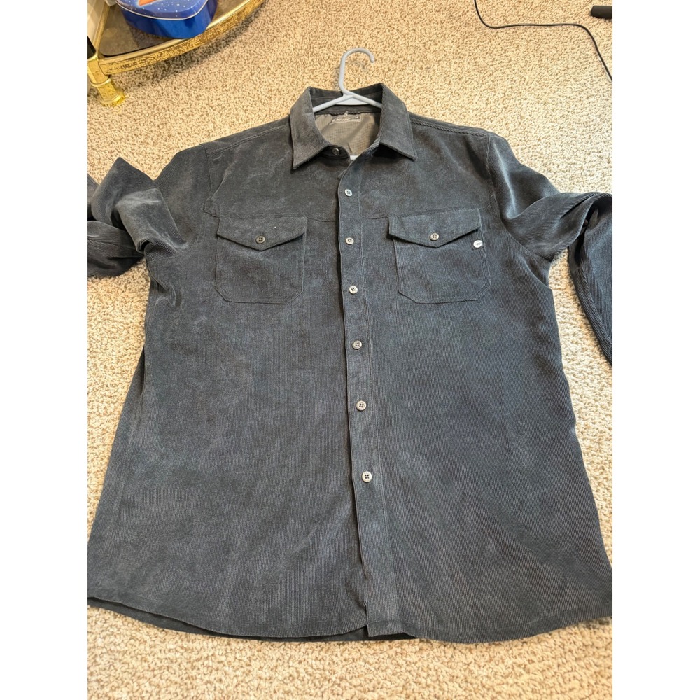Hi-Tec Mens Corduroy Long Sleeve Button Down Shirt Gray Medium Pockets